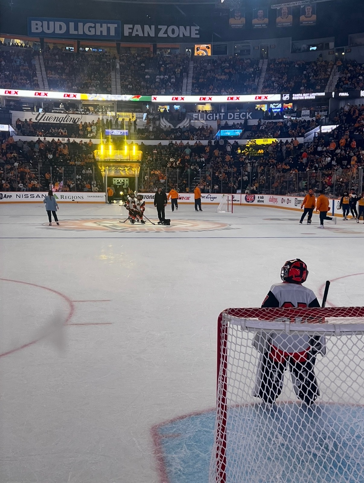 Jack guarding the net at a Nashville Predators arena